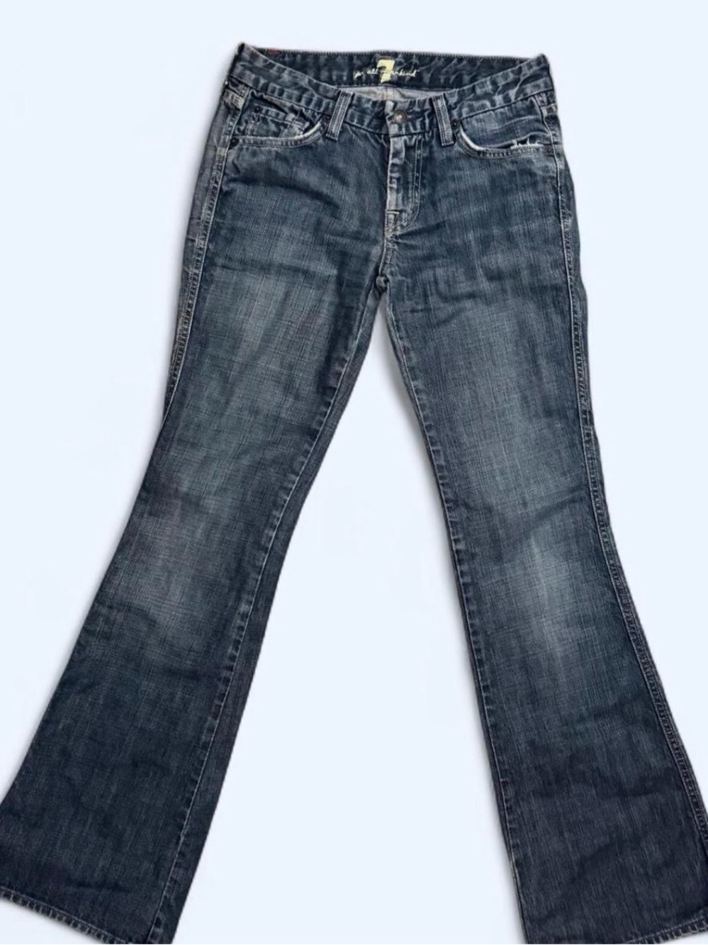 7 For All Mankind Dark Wash Bootcut/Flare Jeans with Frayed Hem